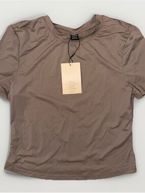 SHEIN Short Sleeve Crewneck Top - Taupe Brown